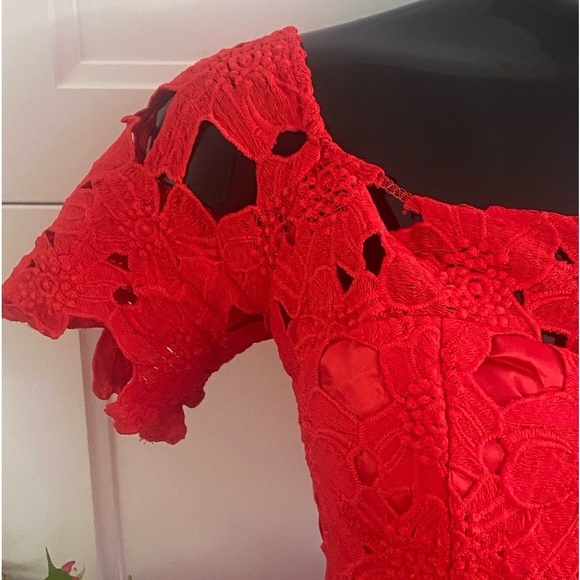 RED DRESS CHIC WISH Lace Floral Scalloped Eyelet Dress  Size X-Small - Picture 5 of 14
